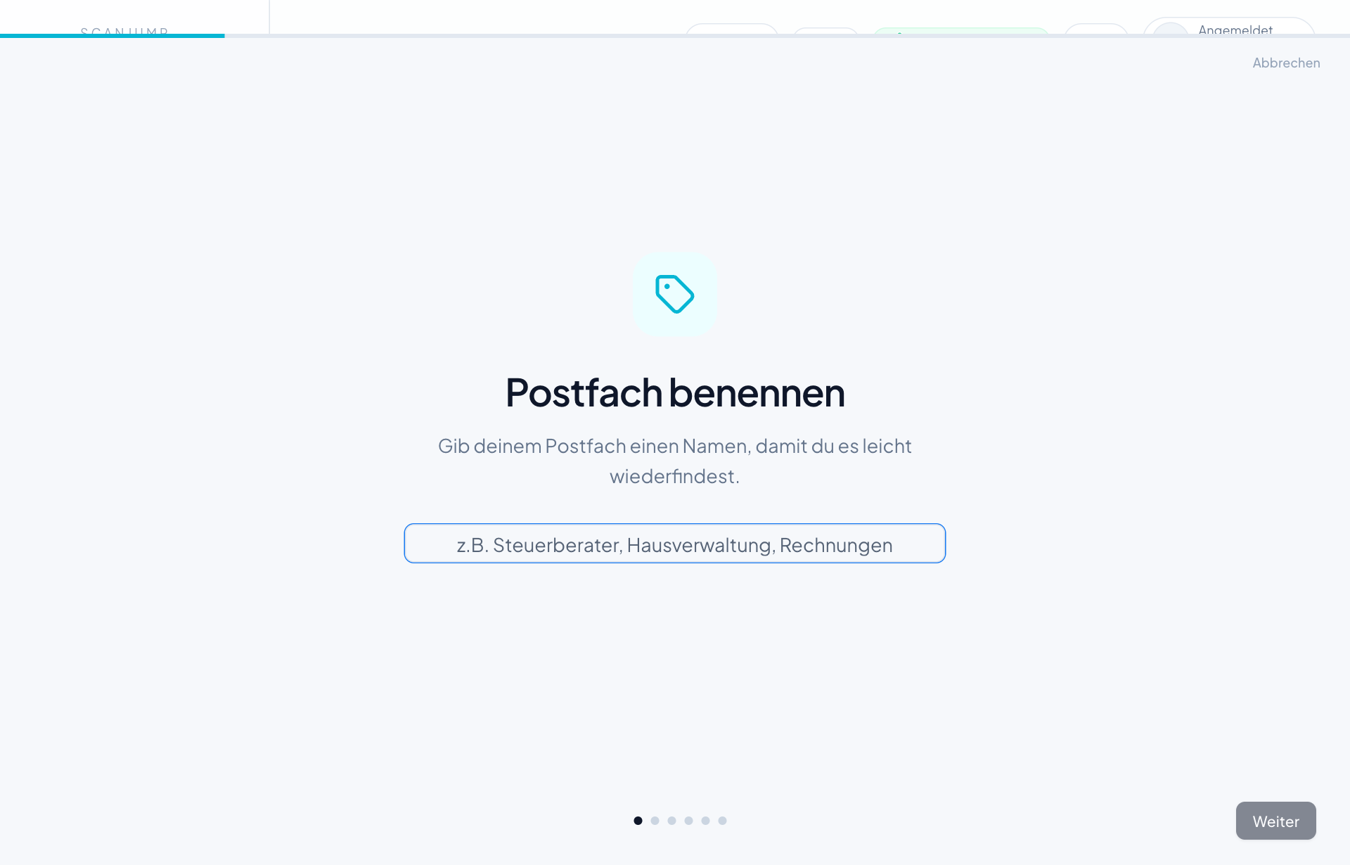 Ein neues Postfach bekommt zuerst einen Namen, danach führt der Assistent durch die übrigen Schritte.